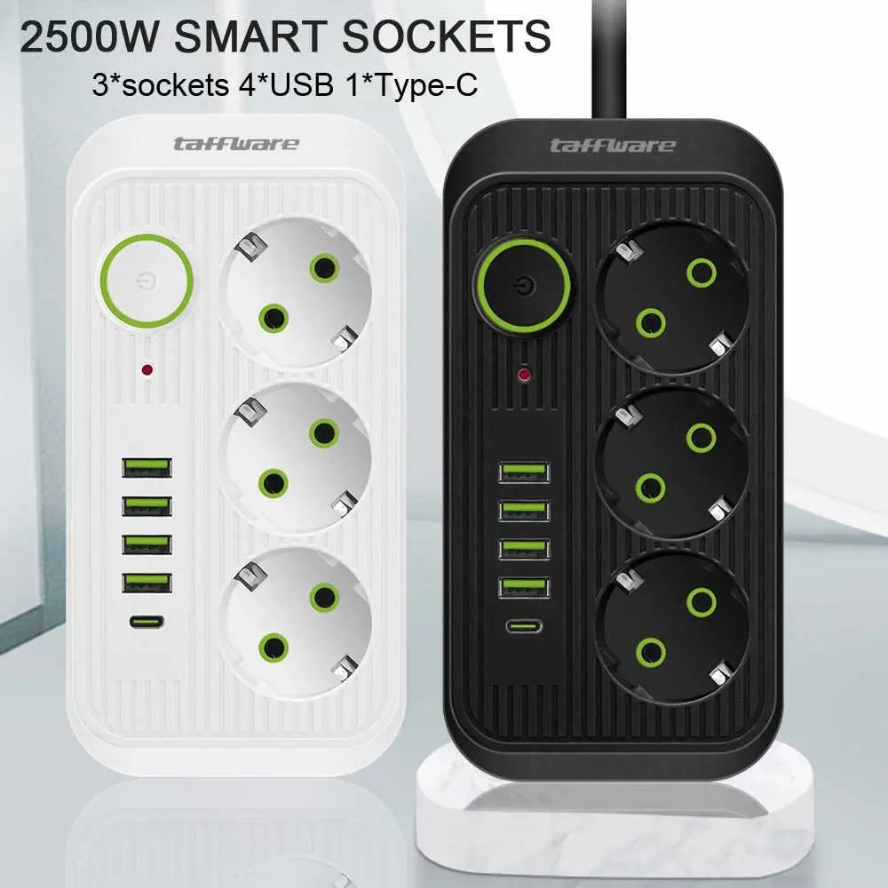 Taffware Stop Kontak 3 Plug 4 USB 1 USB Type C 10A 250V 2500W 2.1A - QL-1074U