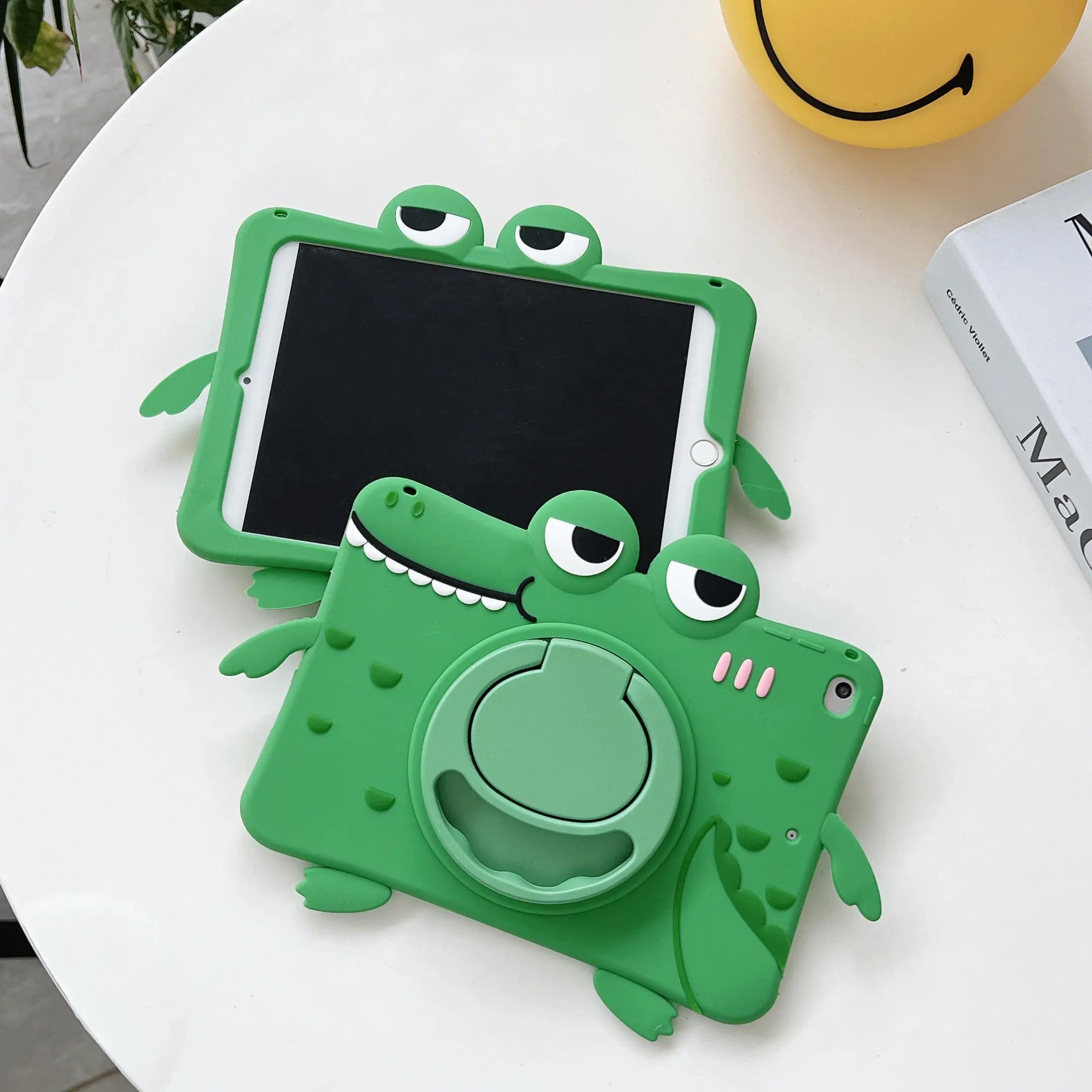 Cute Cartoon Crocodile Design Tablet Case, Rotatable Tablet Protective Cover, Tablet Protector for iPad 7th 8th 9th 10th Air 4/5