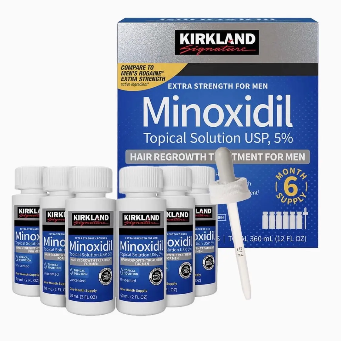 MINOXIDIL 5% KIRKLAND HỘP 6 CHAI 60ml DUNG DỊCH HỖ TRỢ MỌC RÂU, TÓC + 6 LCLT 10٪ xịt kích mọc tóc
