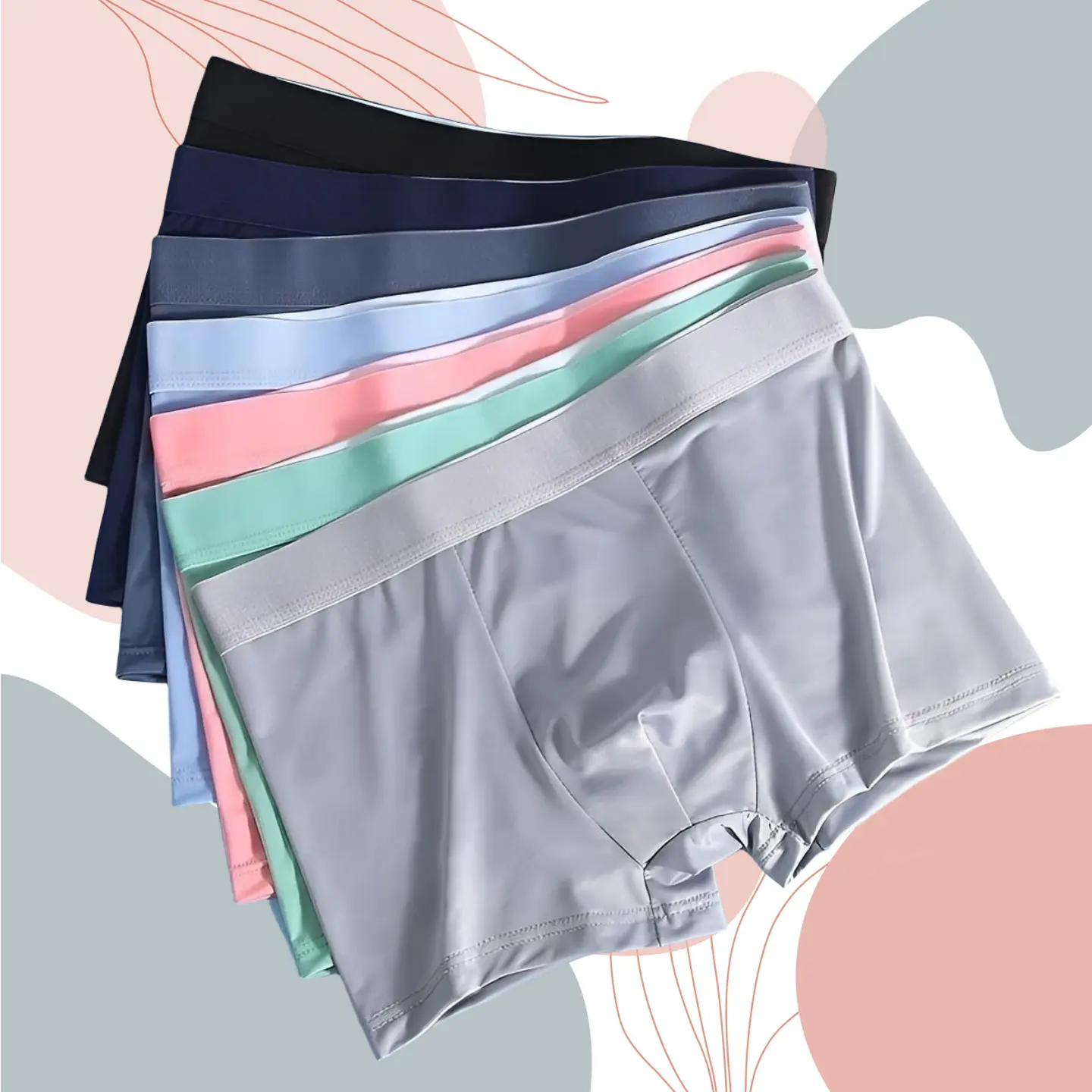Boxer กางเกงในผู้ชายขาสั้น  สีพื้น ผ้านิ่ม บางเบา  สวมใส่สบาย ระบายอากาส มีไซส์ใหญ่ Man ฟ้า Clothing สีเทา