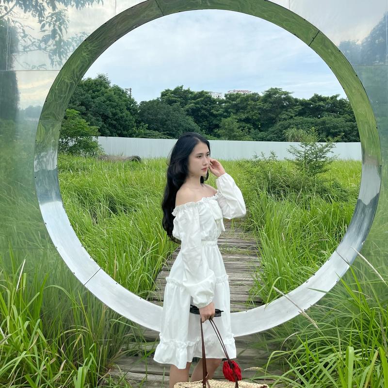 váy trắng tiểu thư trễ vai tay bồng dáng dài hai lớp, đầm trắng dự tiệc bánh bèo Nữ Women