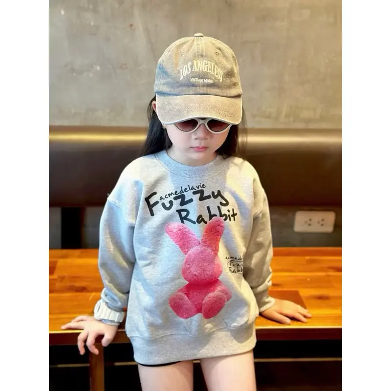 Áo nỉ cổ tròn thu đông cho bé gái fuzzi hồng, áo nỉ chất lót lông cáo thu đông trẻ em,TPKIDS,[M901] 2
