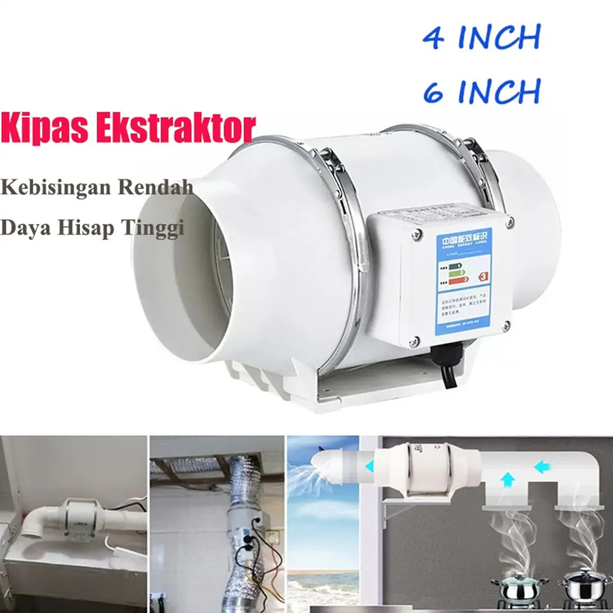 COD 4"6" Kipas Angin Buang Diam Ekstraktor Kipas Saluran Sebaris Blower Blower Ventilasi Ventilasi Pembersihan Saluran Segaris Inline Exhaust Fan 220V Blower Hisap Untuk Kamar Mandi / Dapur