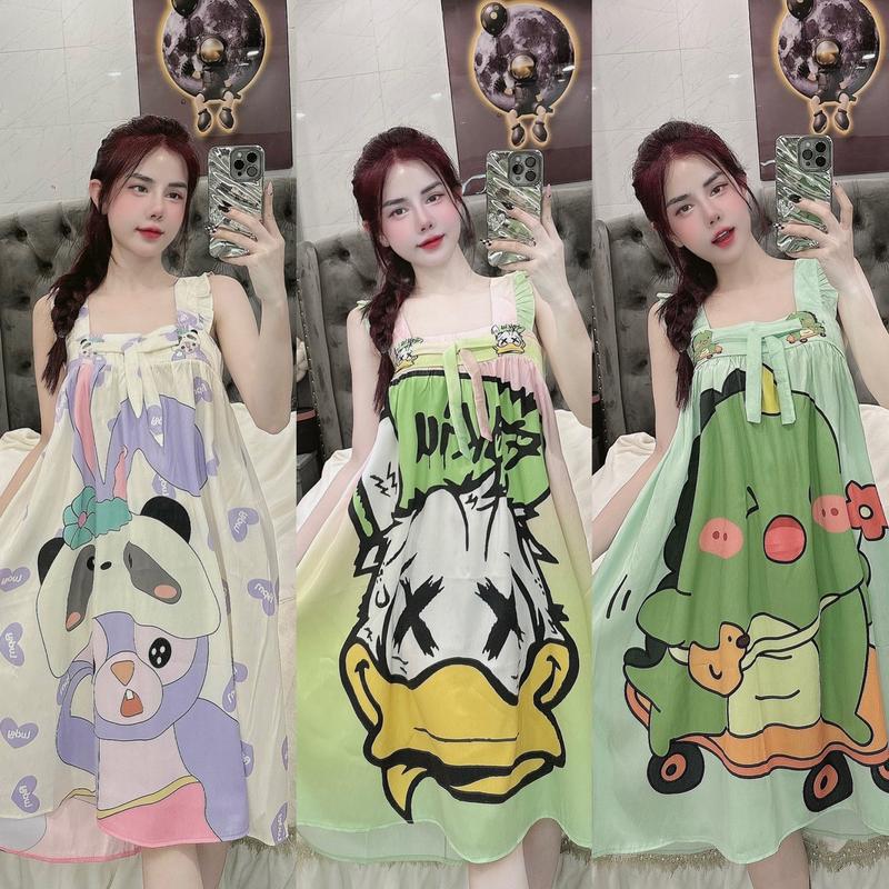 Đầm ngủ lụa xước mềm mịn thiết kế mới dể thương , đồ bộ nữ mặc nhà thoải mái , pijama nữ lụa mịn mát , size dưới 60kg , váy ngủ lụa , đầm nữ