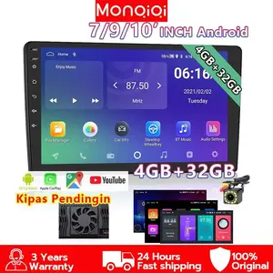 Monqiqi with kipas pendingin 7/9/10  Inch Android 12 Navigasi Head Unit    4GB+32GB ROM Bluetooth WiFi   dengan Layar IPS 2.5D Android 9 inch Mobil Stereo Radio Car Multimedia MP5 GPS WIFI Youtube EQ Carplay Mirrolink Kabel