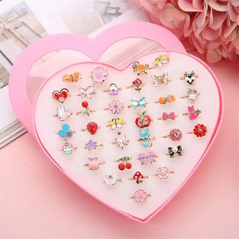 1/5/10 Pcs Adjustable Alloy Girl Rings Cartoon Rings