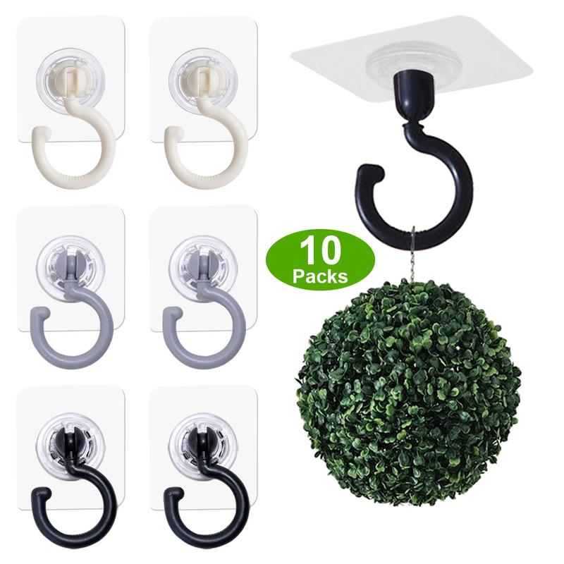 Ceiling Hook (10pcs), Multipurpose Self Adhesive No Drill Ceiling Rotating Hanging Hook, 360-degree Rotatable Hooks for Hanging Light Plants Lanterns Wind Chime 2