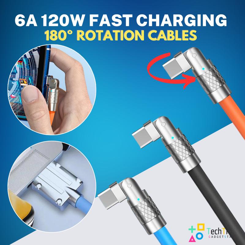 180º Rotation 6A 120W Fast Charging Cables Quick Charge Kabe - TikTok ...