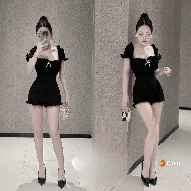 Jumpsuit đùi tay ngắn cổ vuông viền bèo quanh - 0067 top women bodysuit