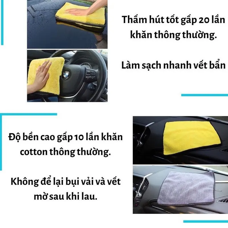Khăn Lau Xe 3M Sợi Microfiber Mềm Mịn Độ Thấm Hút Cao Chuyên Dụng Lau Rửa Xe Hơi Ô Tô 6
