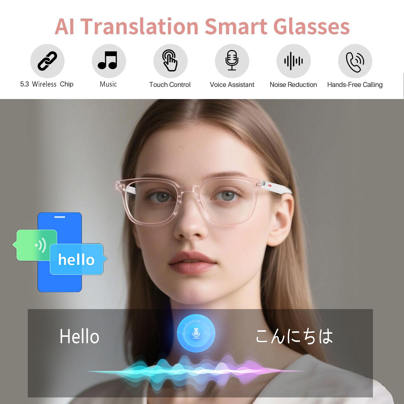 Smart AI translation audio glasses, real-time app translation in over 160 languages, light-sensitive color-changing lenses - Image 5