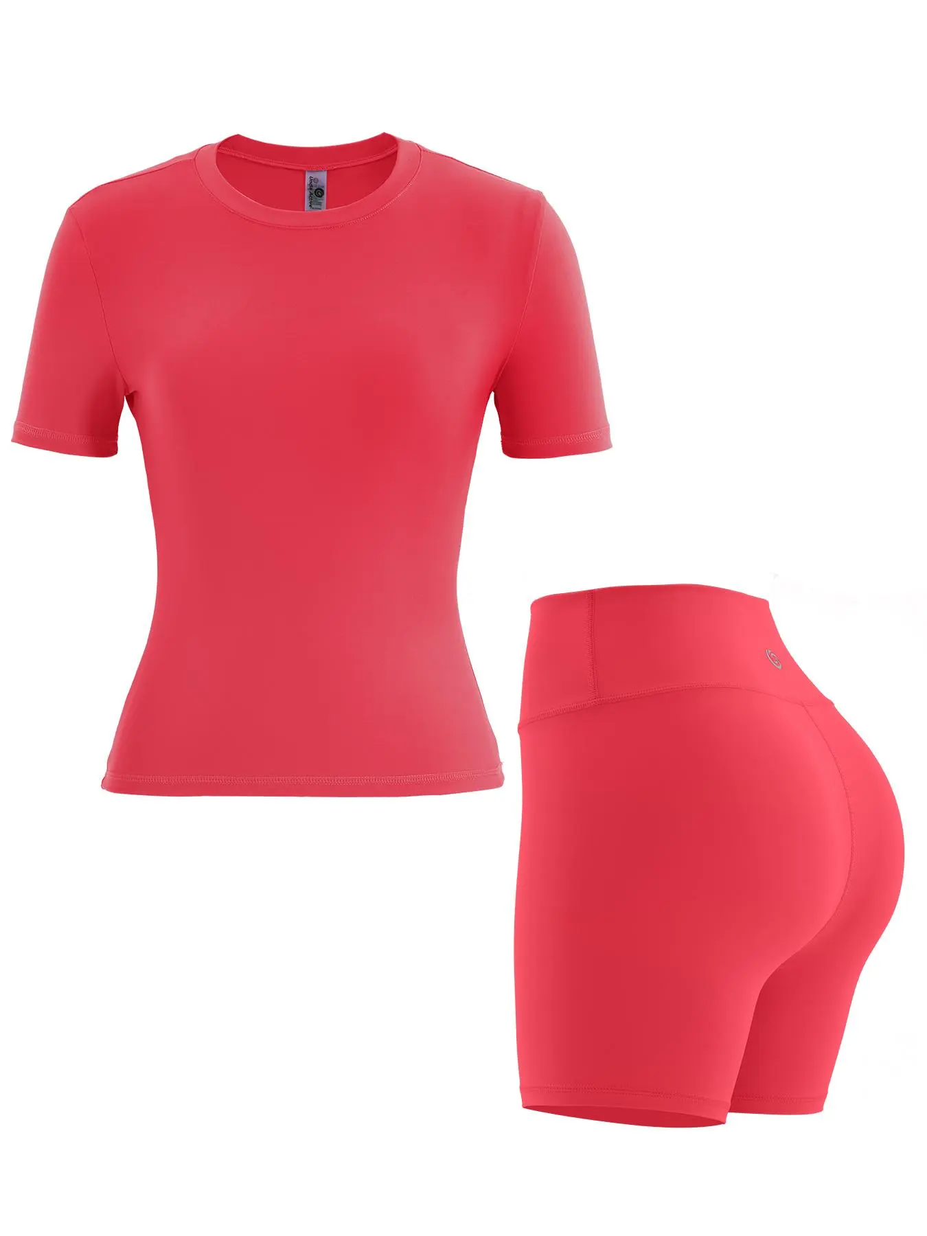 2 Piece Set Women's Solid Color Tracksuit Set, High Stretch  Sporty Breathable Short Sleeve Tee & High Waist Skinny Shorts Set, Ladies Sportswear for Indoor Outdoor Wear, Gym Wear