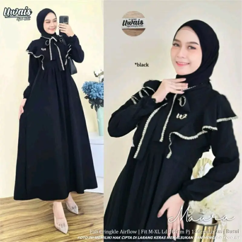 Gamis Maura Renda Bahan Crincle Airflow Premium Dress Wanita Crinkle Airflow Premium Polos 0