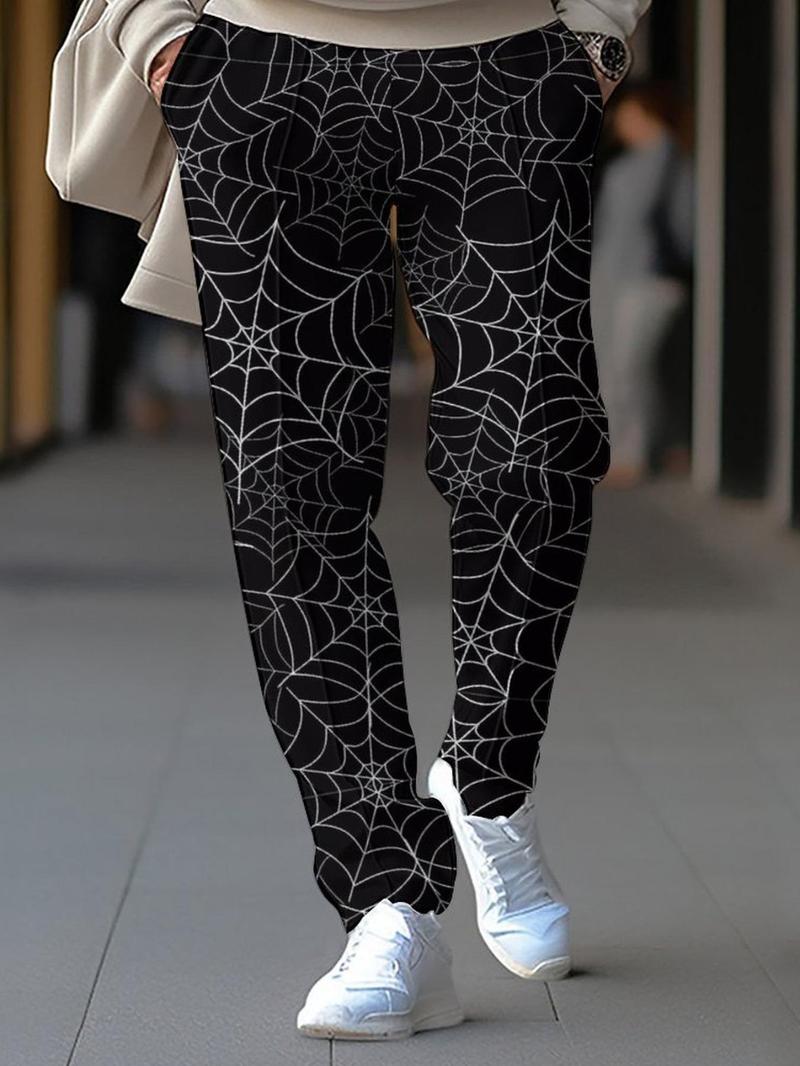 Product Introduction of Men's Regular Fit Geometric Print Drawstring Waist Pants, Casual Style Comfy Pocket Straight Leg Trousers for Fall & Winter, Men's Bottoms for Daily Wear 6