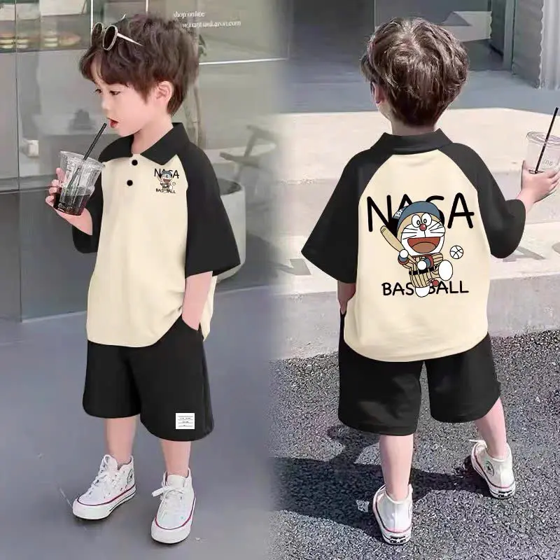 Set bộ quần áo POLO cho bé trai từ  17-45kg mặc vừa, mẫu ĐÔREMON, chất cotton cá sấu mềm mát, hàng may kĩ. T96 fashion 4