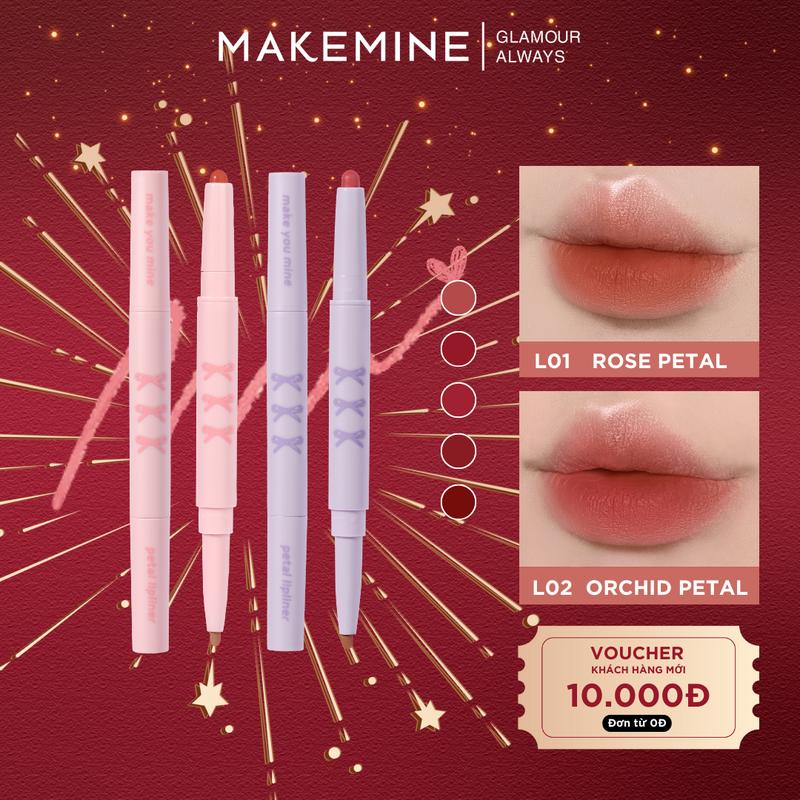 Chì kẻ viền môi nơ coquette MAKEMINE mịn lì 2 trong 1 highlight bắt sáng tạo khối Make You Mine Petal Lipliner tự nhiên lâu trôi 3D hack môi MAKE13 Women Cosmetic