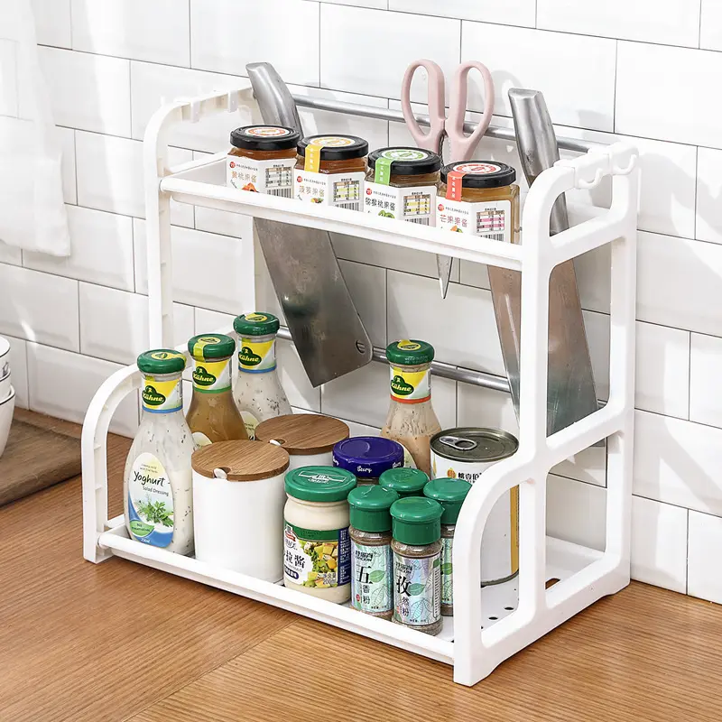2 Layer Seasoning Kitchen Shelf Spice Rack Condiments Knife Organizer ...