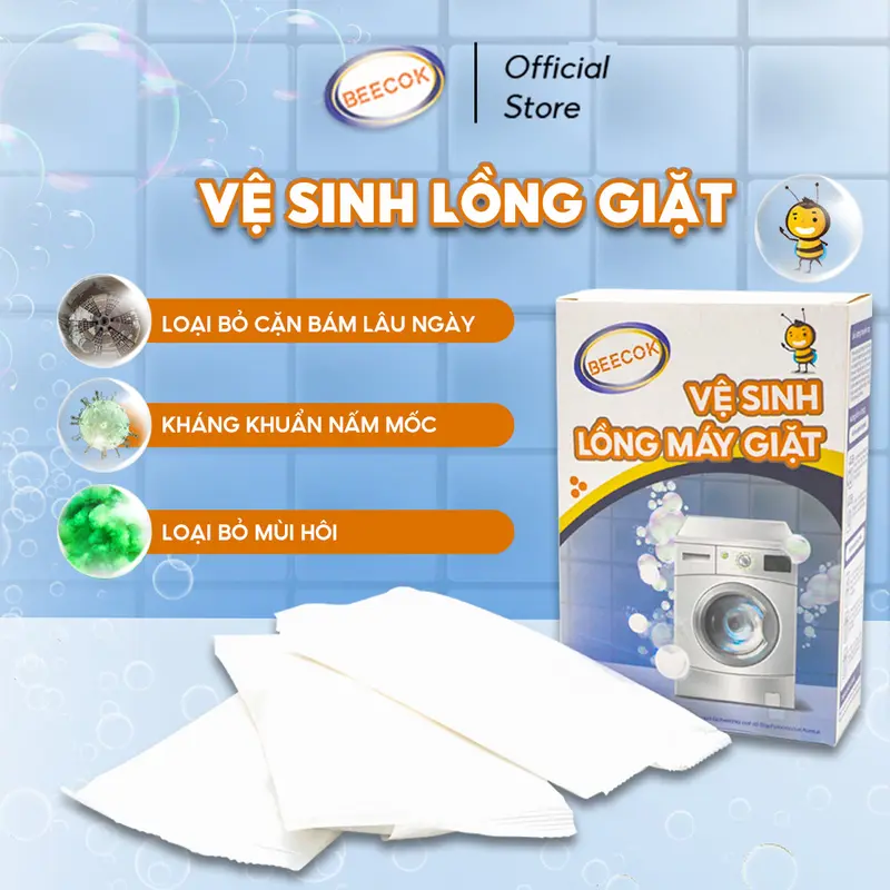 Bột tẩy lồng máy giặt Beecok, giảm bám cặn, diệt khuẩn, khử mùi, làm Sạch, vệ sinh lồng giặt taylong  giat 0