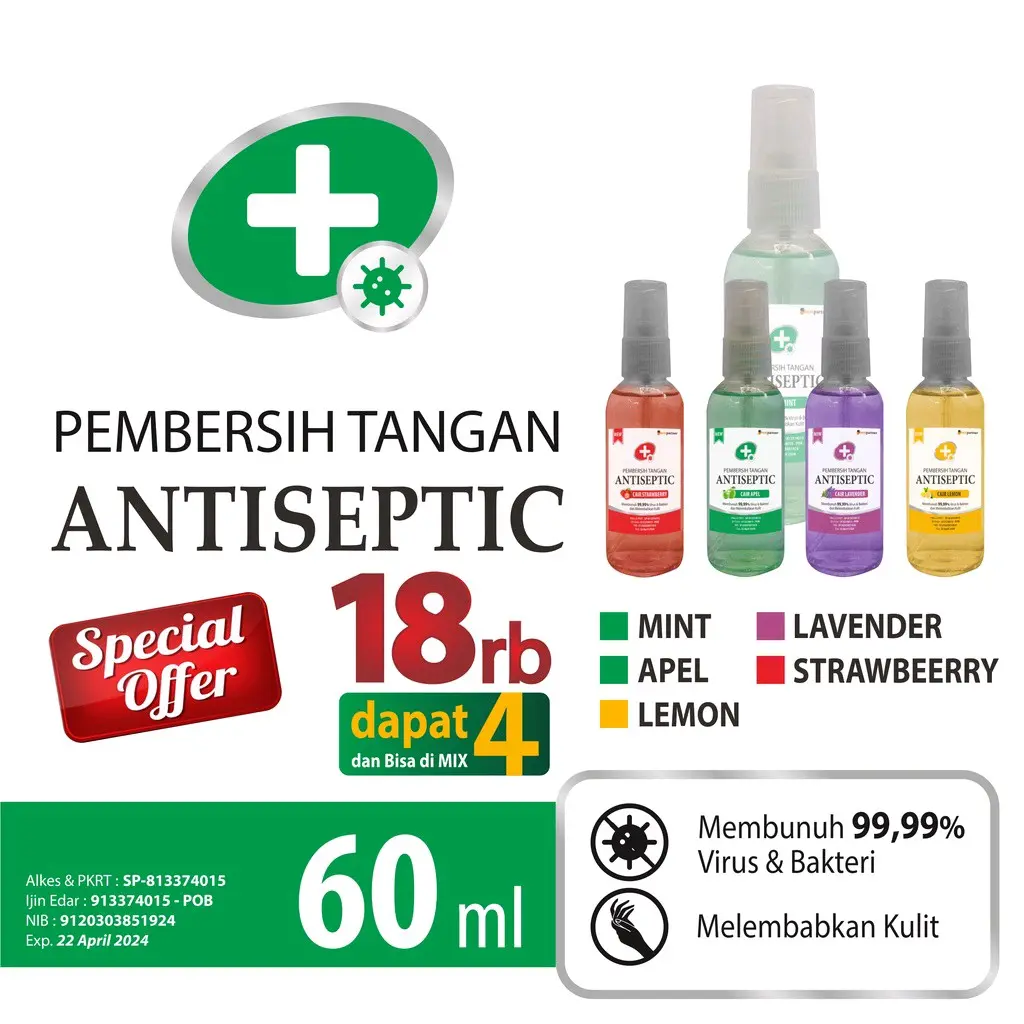 Handsanitizer Cair aneka aroma paket isi 4 spray 60 ml