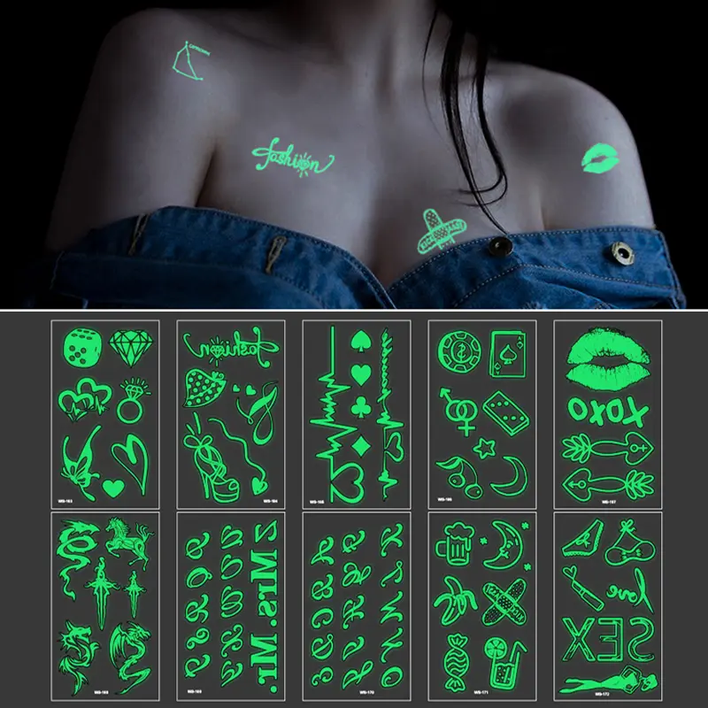 Luminous Tattoo Body Art Waterproof Temporary Sticker Face Arm Club Party Adorn Glow In Dark