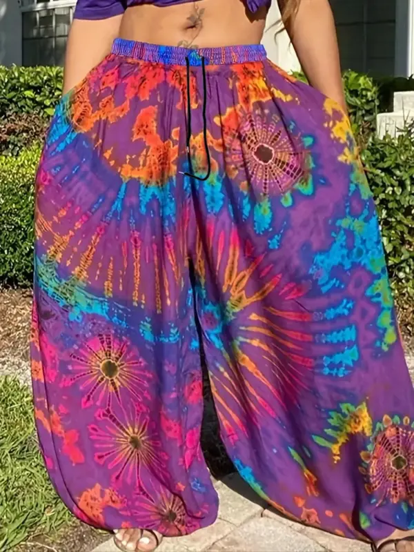 【Plus Size】 All Over Tie Dye Print Pants, Casual Comfy Trousers for Daily Wear, Women's Bottoms for Summer 7