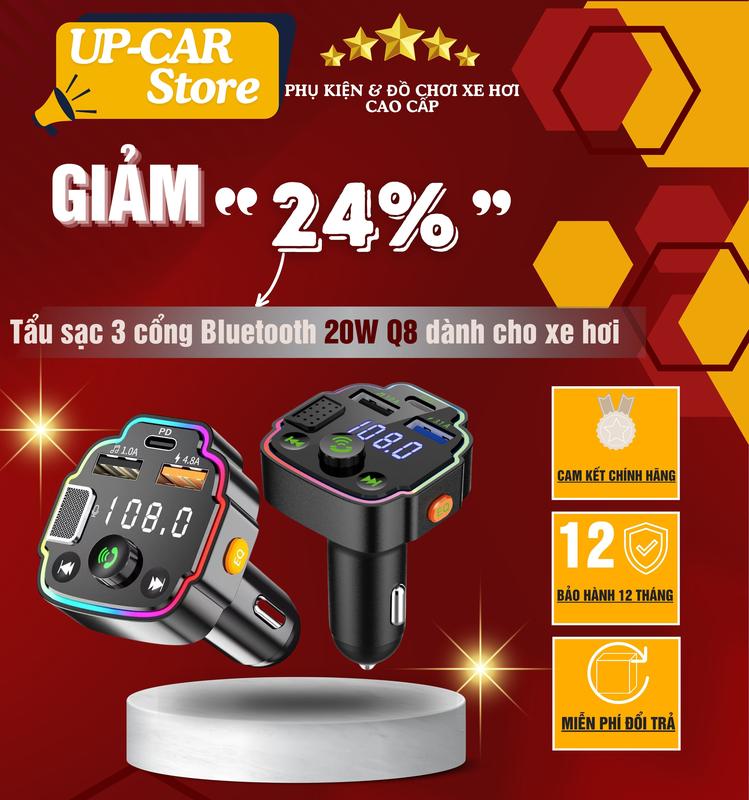 Tẩu sạc nhanh cho Ô tô 2 cổng USB và 1 TypeC kết nối Bluetooth sạc nhanh 20W đàm thoại rảnh tay dành cho xe Ô tô không có màn hình giải trí vẫn nghe được nhạc qua điện thoại Phụ Kiện