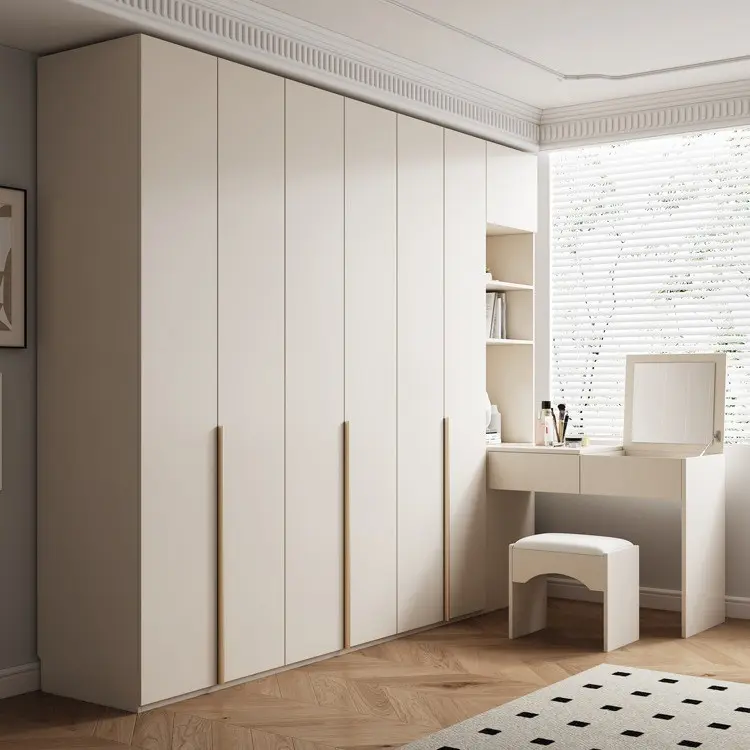 Solid Wood Wardrobe Cream Style Simple Modern Oriented Strand Board Skin Feeling Desk Integrated Corner Cabinet Block Board Wardrobe