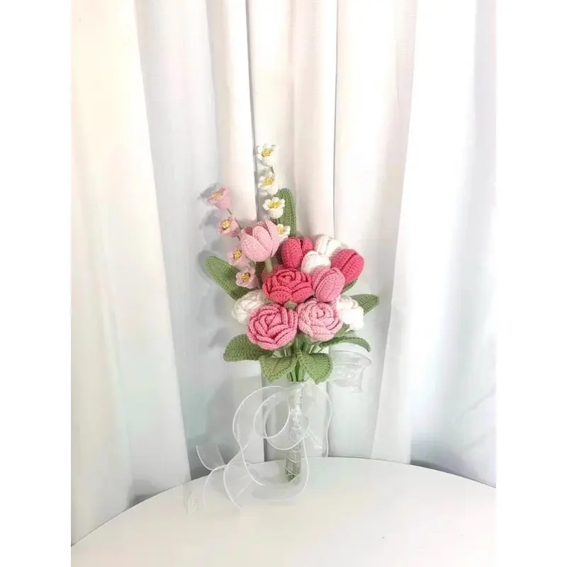 Bó Hoa Cô Dâu, Thủ Công Và Tự Làm, Đan Móc, Làm Bằng Len, Gói Vật Liệu, Quà Tặng Hoa Nhân Tạo Tự Làm, Thích Hợp Cho Bạn Thân Decor Decor Bàn Decor Phòng Trang Trí Nhà Để Bàn 1