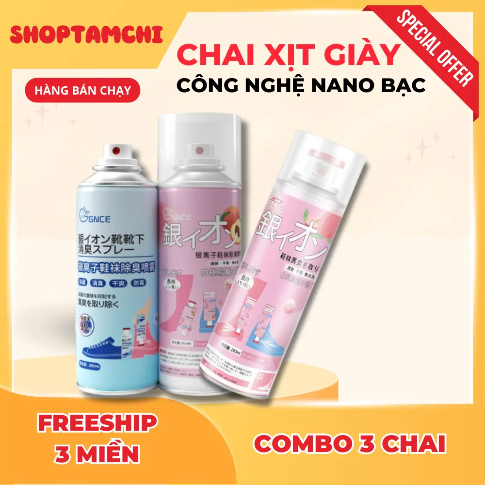 Combo 3 Chai Xịt Khử Mùi Giày Dép Shoptamchinhakhoa Công Nghệ Nano Bạc