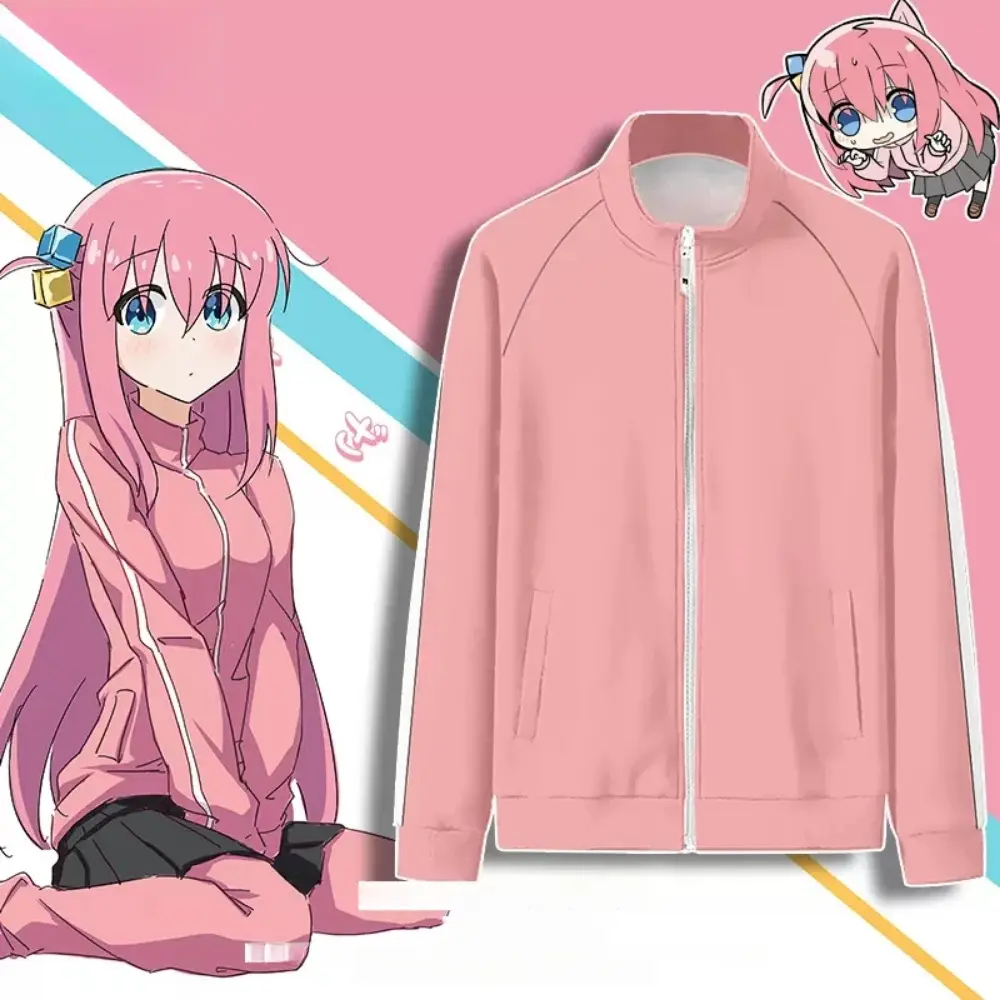 Jaket Cosplay, Bocchi the Rock Gotou Hitori, Nama dan Nombor Tersuai Percuma, Jaket Besbol Bercetak 3D Merah Jambu Fesyen Wanita, Jaket Zip Jalanan Jackets Tops