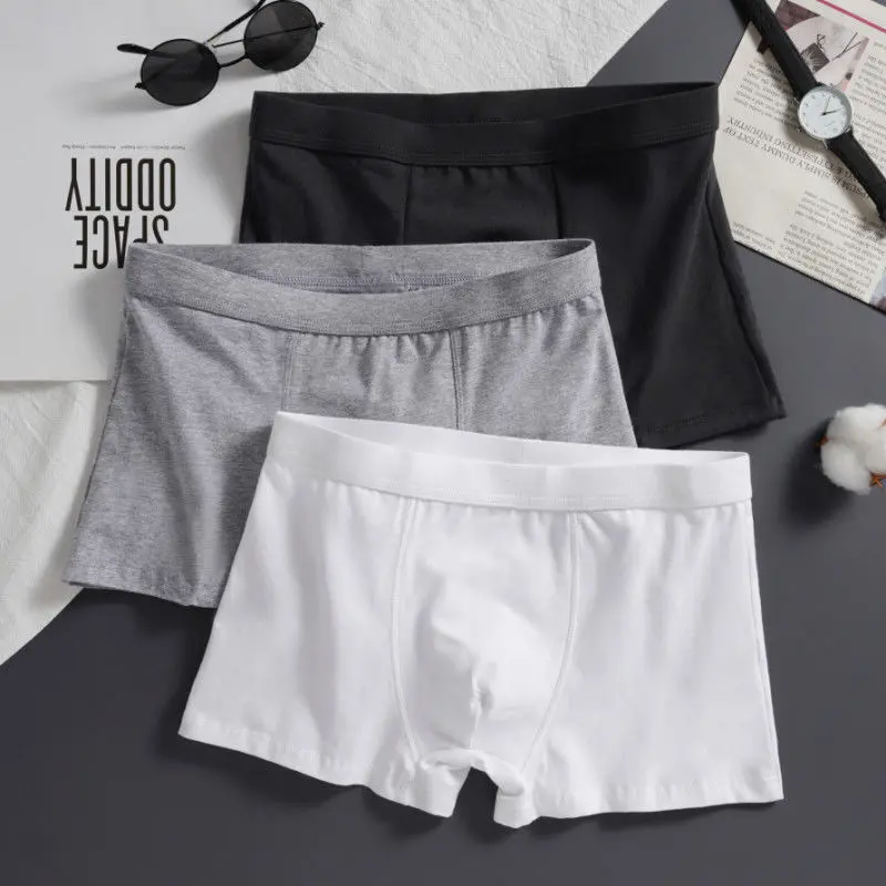 White Men's Boxers Cotton Men's Underwear Loose Underpants Mid-Waist Breathable Youth Boxer plus Size Sports Boxer Shorts Menswear Human Innerwear Plain Beige