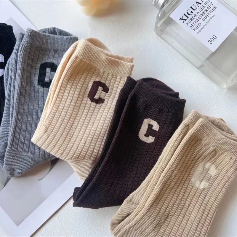 Túi 10 đôi [ hoặc 5 đôi] tất cao cổ chữ C thêu nhiều màu phong cách Hàn Quốc TCC04 Cotton Nam Menswear 8