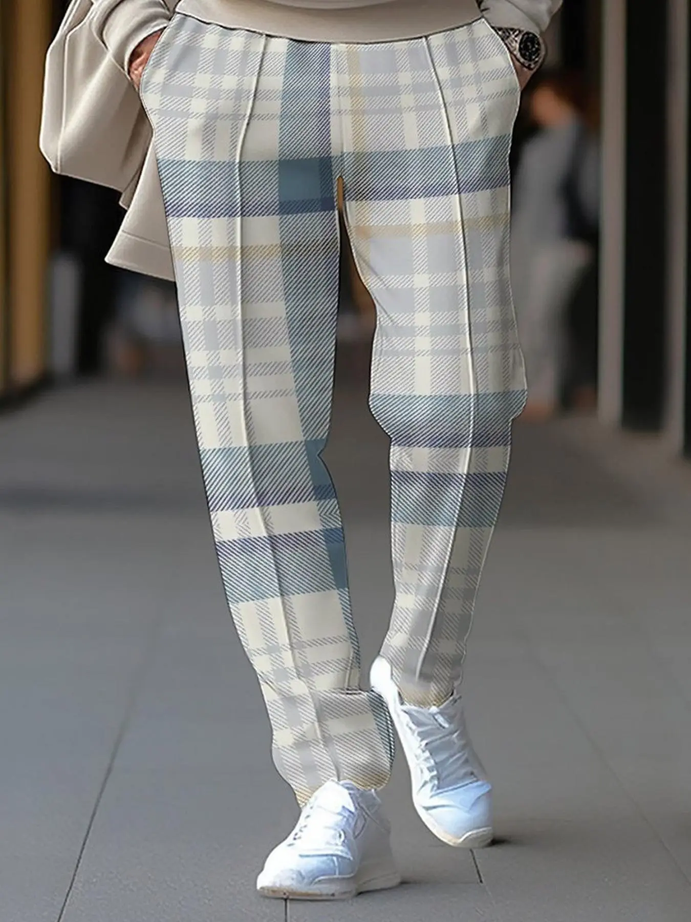 Men's Plaid Print Straight Leg Pants, Regular Fit Casual Comfy Trousers for Daily Wear, Men's Bottoms for Summer