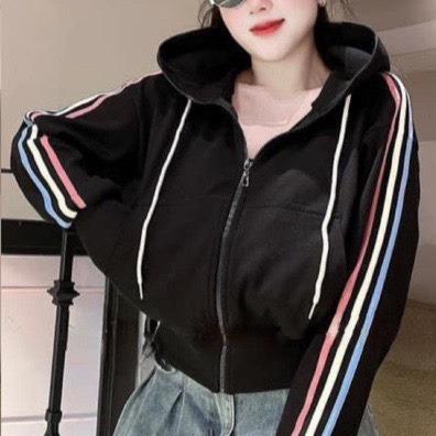 Áo Khoác Nỉ Cổ Cao CÓ NÓN 3 Sọc Viền Màu CẦU VÒNG ( CÓ TÚI TRONG ) | BigBuy360 - bigbuy360.vn