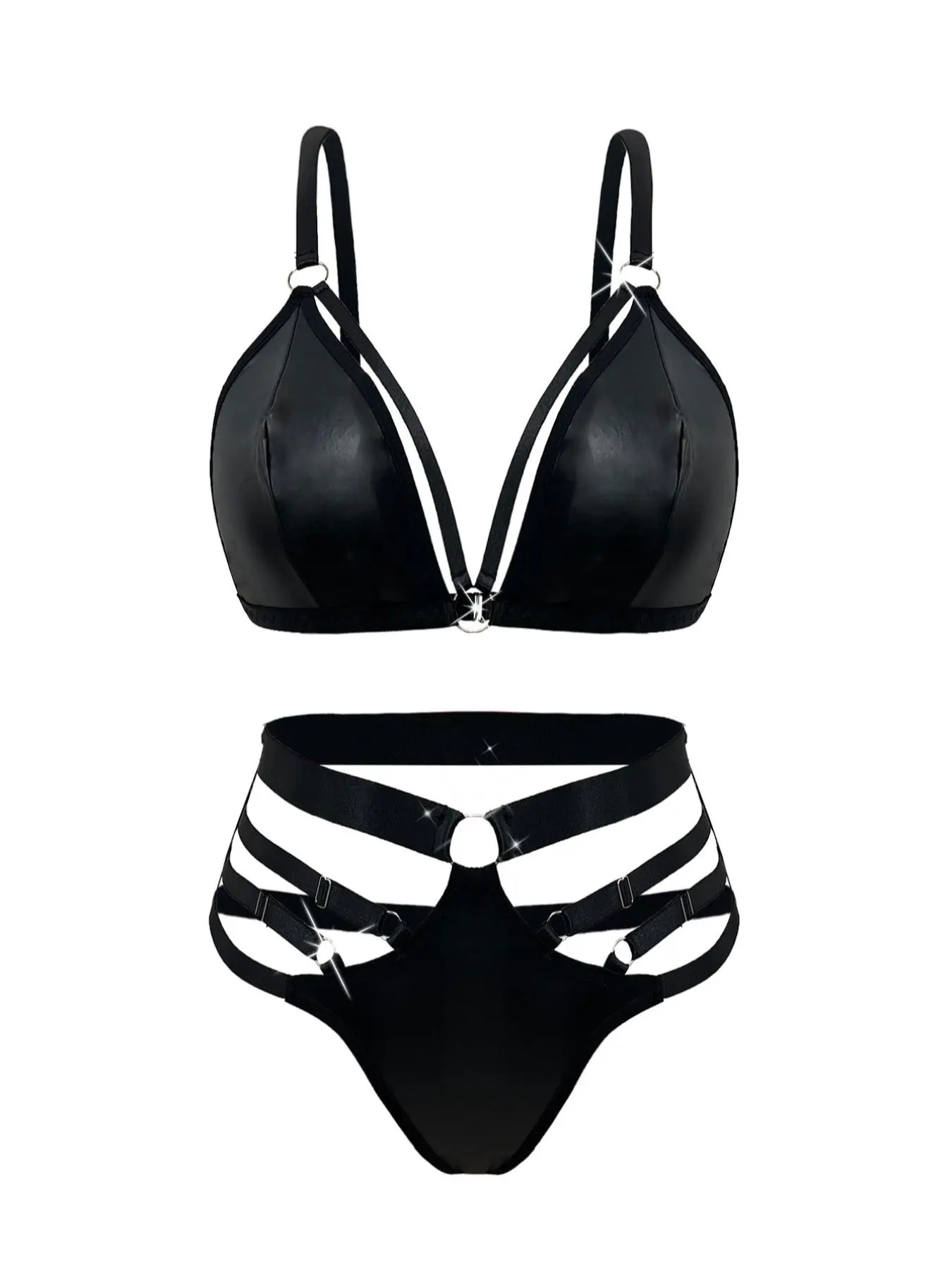 【Plus Size】 Solid Adjustable Strap Bra & Panty Two-Piece Underwear Set, Comfy Breathable Underwear Set for Women, Women's Underwear Set for All Seasons