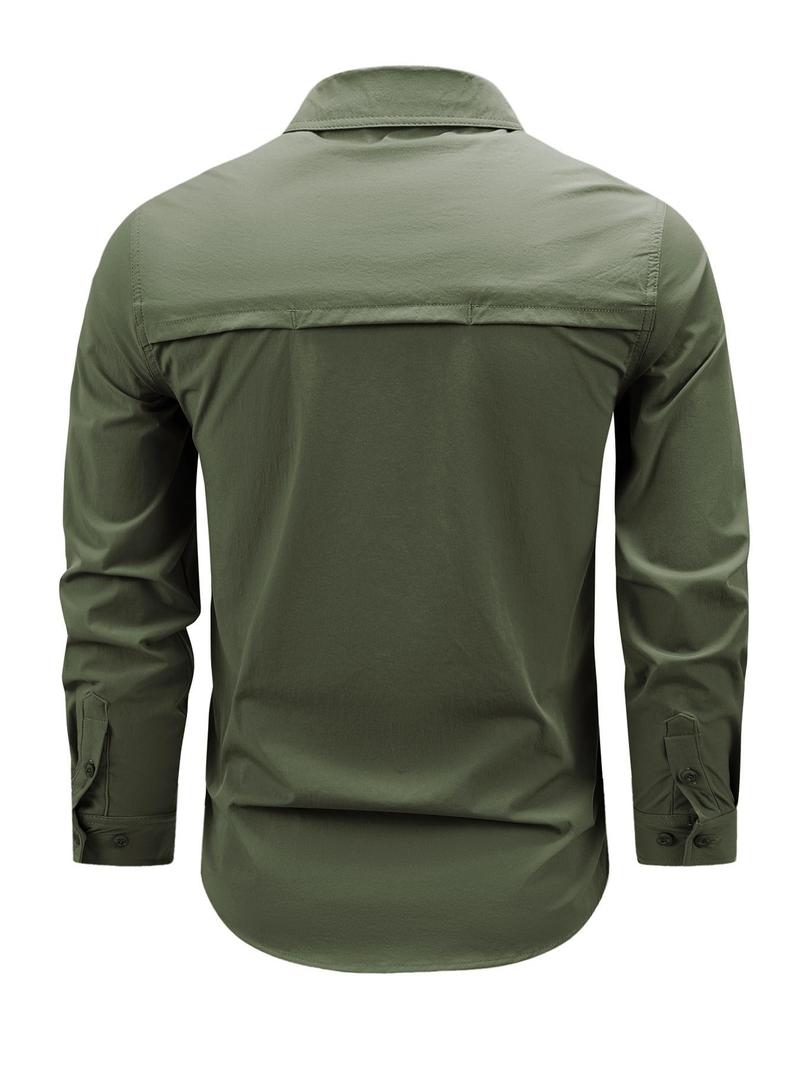Product Introduction of Men's Solid Long Sleeve Button Up Shirt, Regular Fit Casual Quick Drying Breathable Sports Top for Outdoor Activities, Men's Clothes for All Seasons, Menswear 8