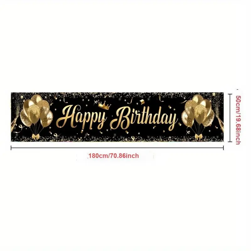 Happy Birthday Background, 1 Count Glitter Balloon & Crown Pattern Double Sided Birthday Banner, Birthday Party Decoration Supplies, Ornaments 4