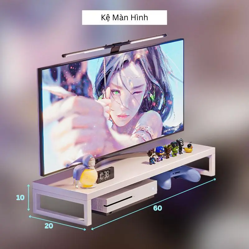 Kệ màn hình để PC, laptop chân sắt hộp gỗ MDF 5C, kích thước 60x20x9cm