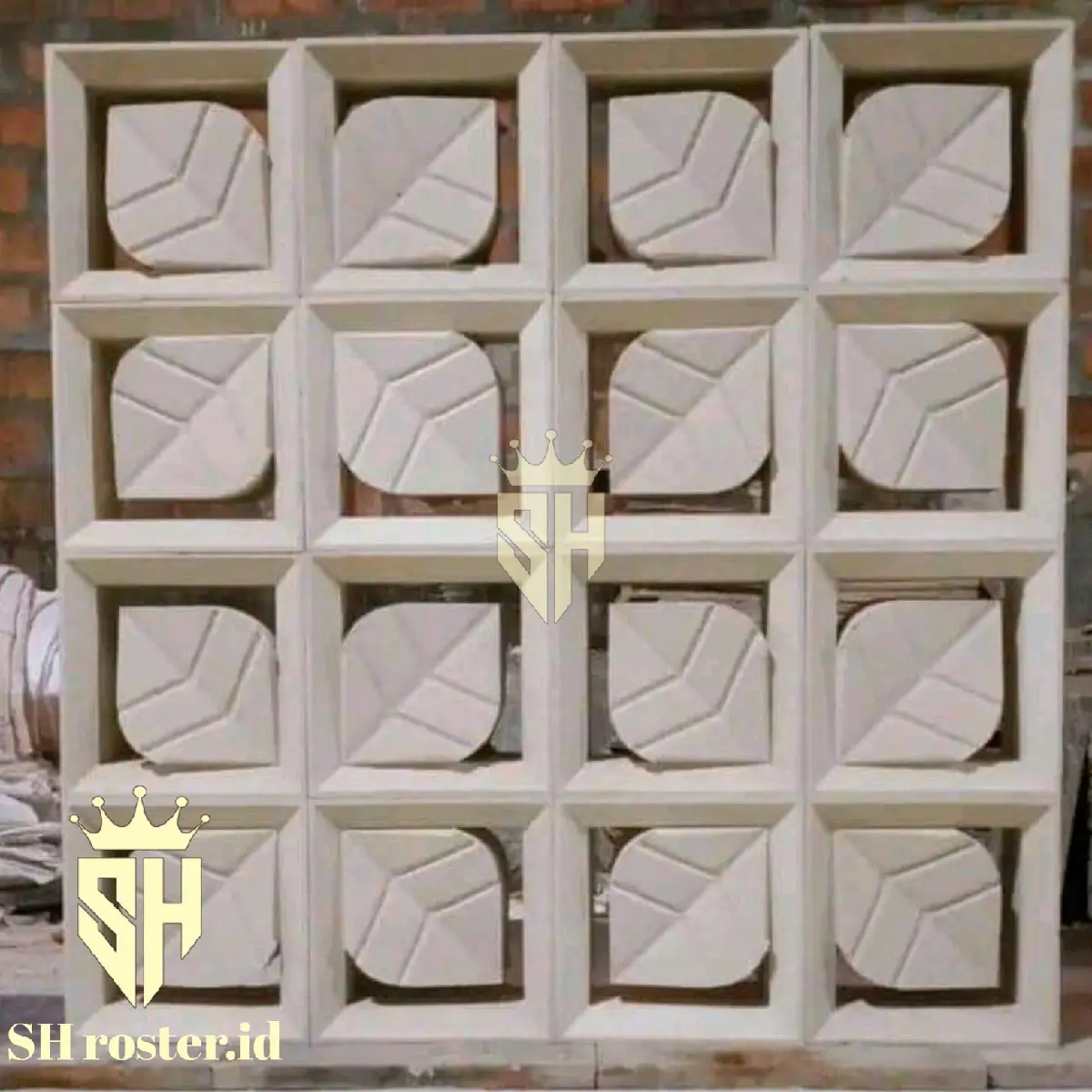 SH roster beton minimalis motif daun untuk pagar sekat ruangan pentilasi udara