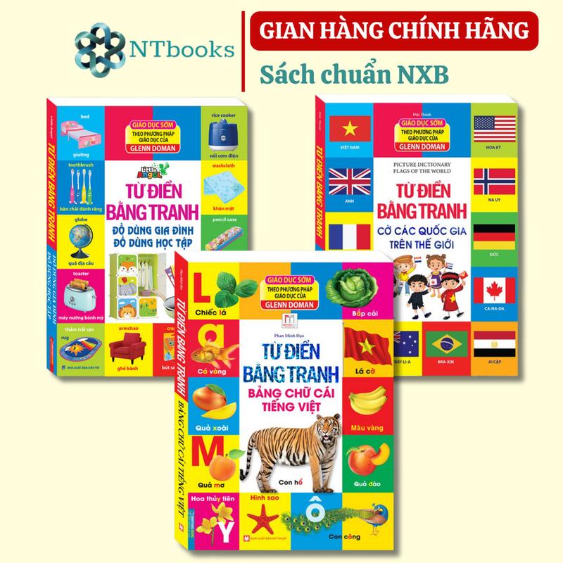 Sách - Combo 3 cuốn Từ điển bằng tranh-Bảng chữ cái tiếng việt ,Cờ các quốc gia trên thế giới ,Đồ dùng gia Đình( bìa cứn 0