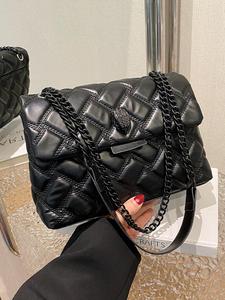 Women's Fashionable Quilted Chain Strap Crossbody Bag, Minimalist Solid Color Shoulder Bag for Work & Daily Used, Casual Trendy Versatile High-quality Daily Commuting Bag