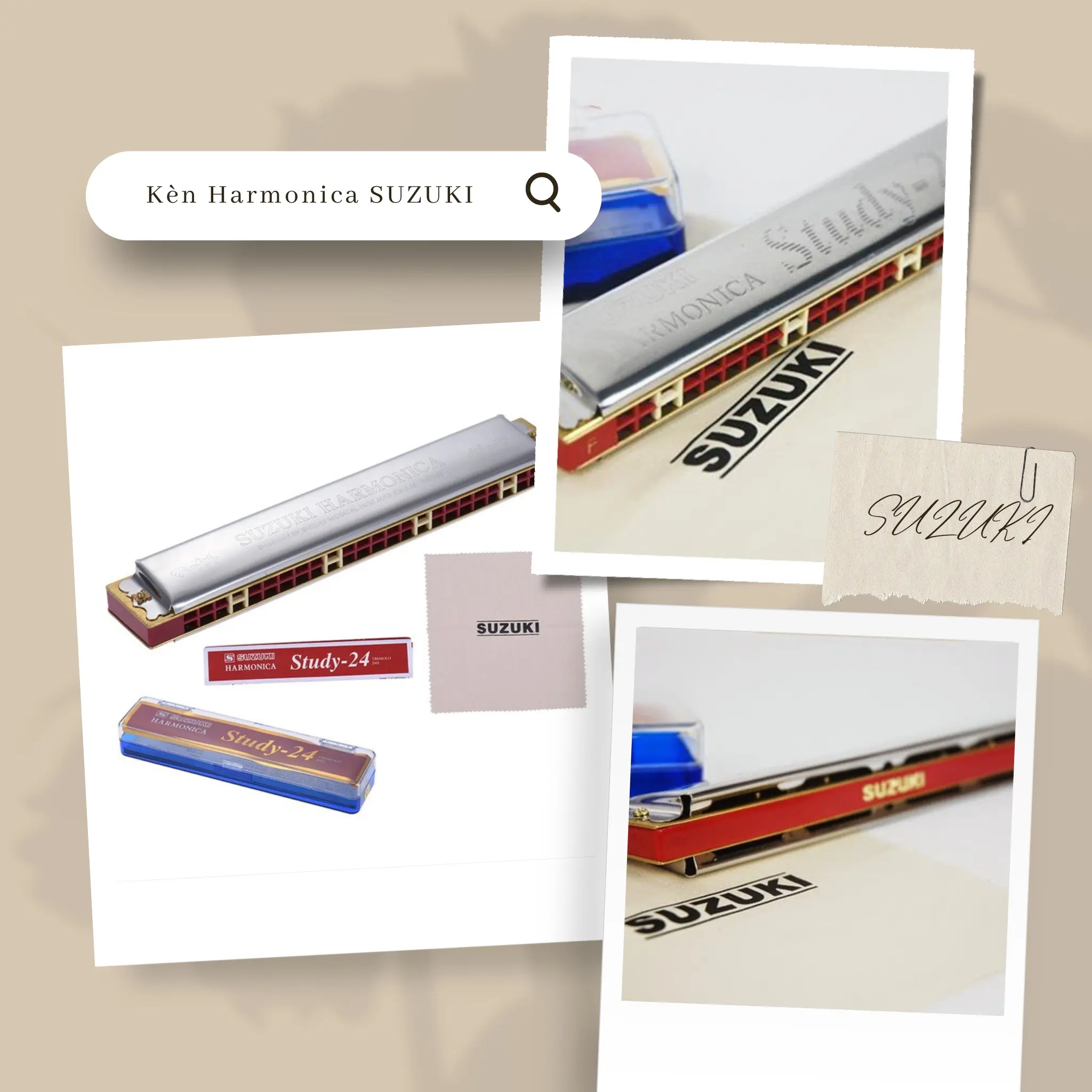 SUZUKI Kèn Harmonica Tremolo Study-24 lỗ Tone C, tặng GIÁO TRÌNH HỌC, Blues sáo