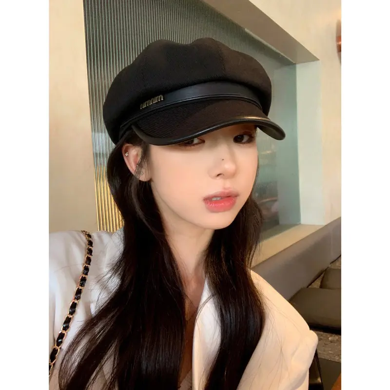 Mũ beret Màu Đen Phong Cách retro Nhật Bản Cao Cấp mũ chữ minmin Hat Nón Nữ Len Voi Cap