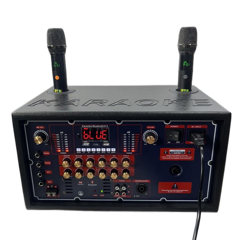 Combo amply mạch loa kéo T450S-T900S-H270S và micro chống hú 2 màn hình vỏ amply chất liệu gỗ sơn sần.chuyên dùng cho loa gia đình hoặc loa xe khách, xe du lịch