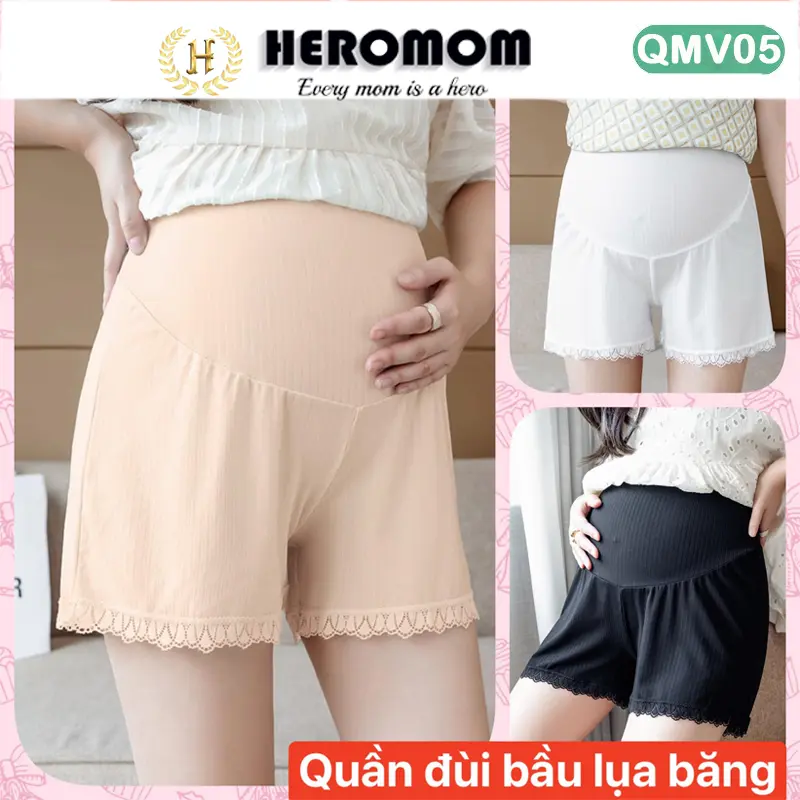 Quần đùi bầu mặc trong váy chất LỤA BĂNG thiết kế đẹp giá rẻ Bigsize mặc đến 90kg Heromom QMV05