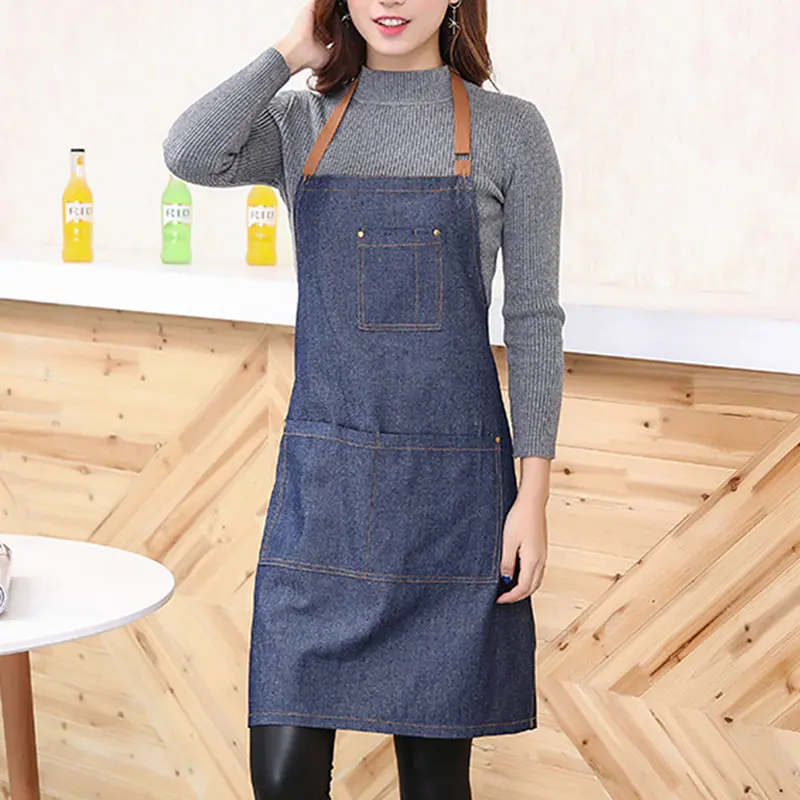 Váy Tạp Dề Yếm, Dành Cho Người Lớn, Màu Xanh Denim, Thích Hợp Để Nấu Ăn, Nhà Bếp, Phục Vụ Khách Hàng, Có Túi, Làm Việc Nhà Hàng 2