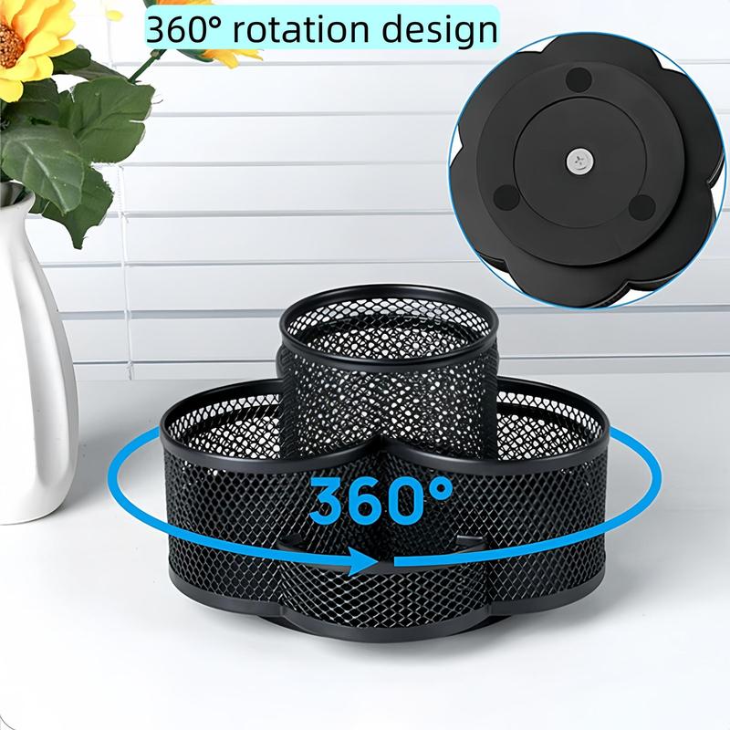 Product Introduction of 360 Degree Rotating Desk Organizer, 1 Count Dual-purpose Pencil Pen Holder, Rotating Desk Pen Organizer with 7 Slots, Art Supplies, Pencil Cup for Office, School, Home 2