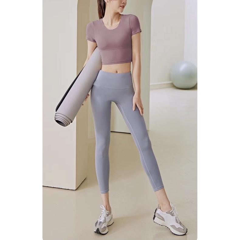 Maglietta sportiva da yoga semplice ad asciugatura rapida, ad alta resistenza, a maniche corte, con supporto, da corsa_voghion.com