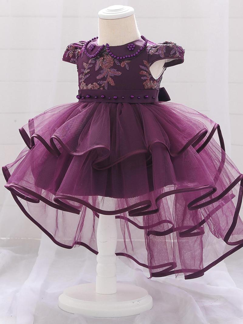 Product Introduction of Baby Girl's Contrast Sequins Puff Sleeve Tulle Dress, Cute Elegant Princess Dress for Party Birthday Festival, Infant Toddler Kids Clothes for All Seasons 2