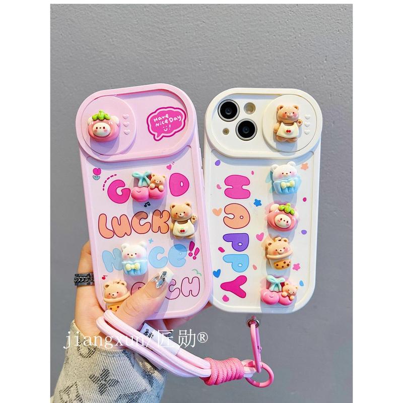  Ốp lưng iphone nắp trượt che camera gấu LUCK HAPPY dành cho ip 11 x xsm 12 13 14 15promax 7plus 8plus - xx3097 